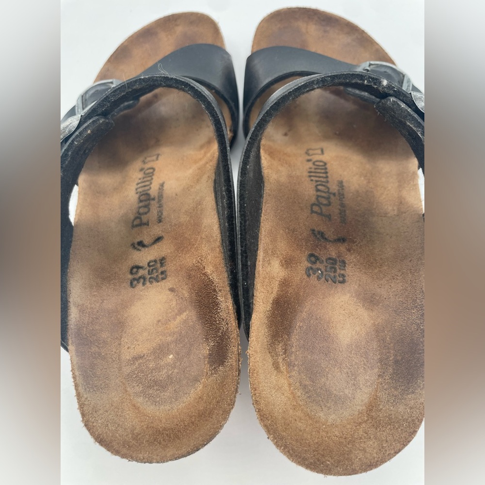 Women’s Birkenstock Papillio Black Leather Sandals Wedges EU 39 US 8-8.5 Comfort - Picture 6 of 8